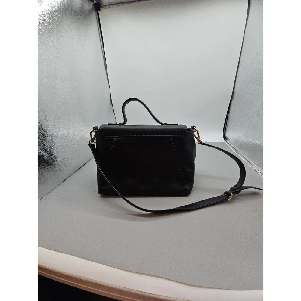 Kate Spade New York Womens Black Leather Flap Medium Satchel Bag Handbag